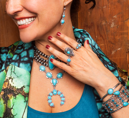 LIMITED EDITION! Sterling Silver Sleeping Beauty Turquoise Cluster Naja Necklace, 18 Inches