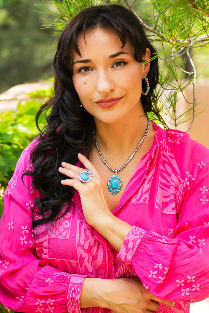 Sterling Silver Kingman Turquoise Oval and Pear Bold Pendant Enhancer