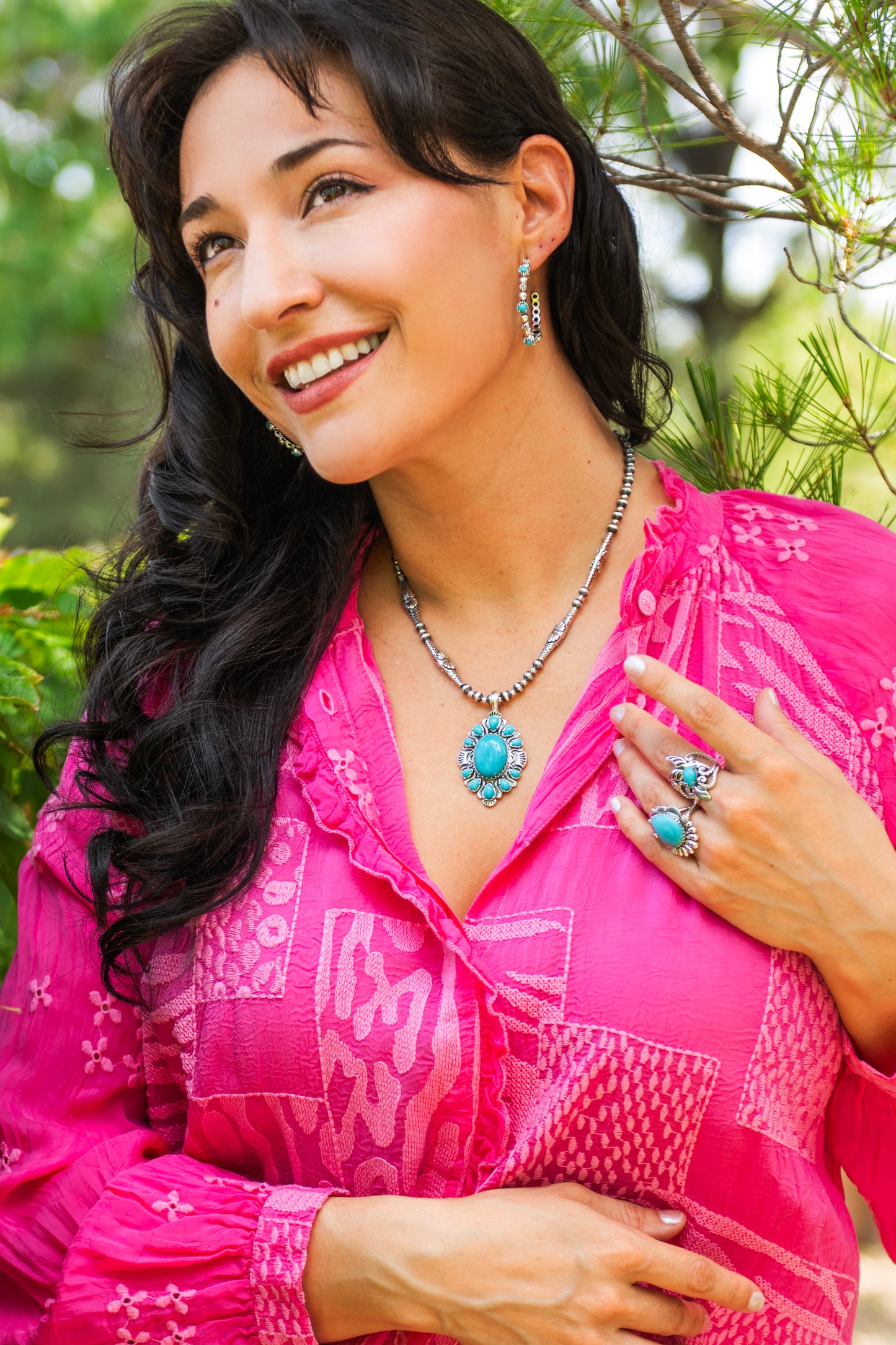 Sterling Silver Kingman Turquoise Oval and Pear Bold Pendant Enhancer