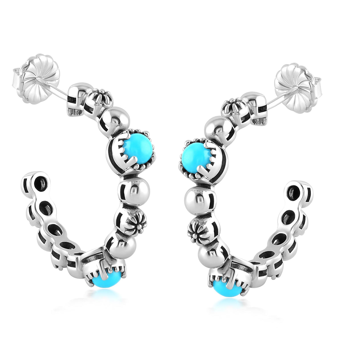 Sterling Silver Sleeping Beauty Turquoise 1 Inch Concha Hoop Earrings