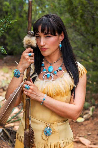 LIMITED EDITION! Sterling Silver Sleeping Beauty Turquoise and Swiss Blue Topaz Desert Bloom Tennis Bracelet, Sizes Small to Large