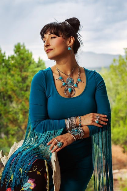 LIMITED EDITION! Sterling Silver Kingman Turquoise Squash Blossom Naja Necklace, 17 to 20 Inches