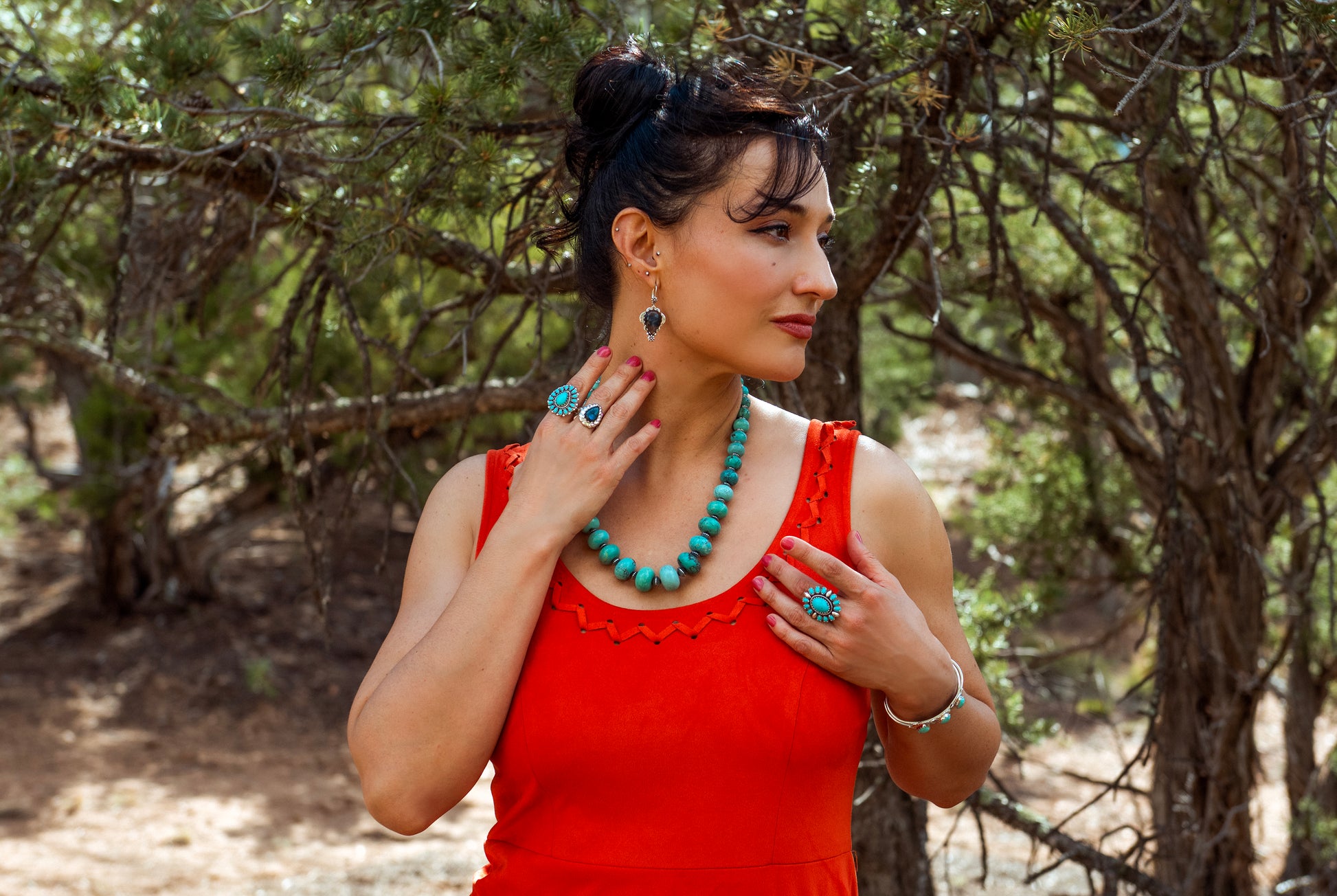red dress turquoise jewelry Memorial Day Ready in Red & Turquoise