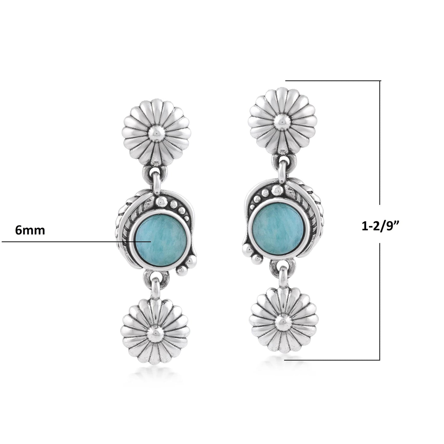 Sterling Silver Amazonite Leaf and Flower Dangle Earrings