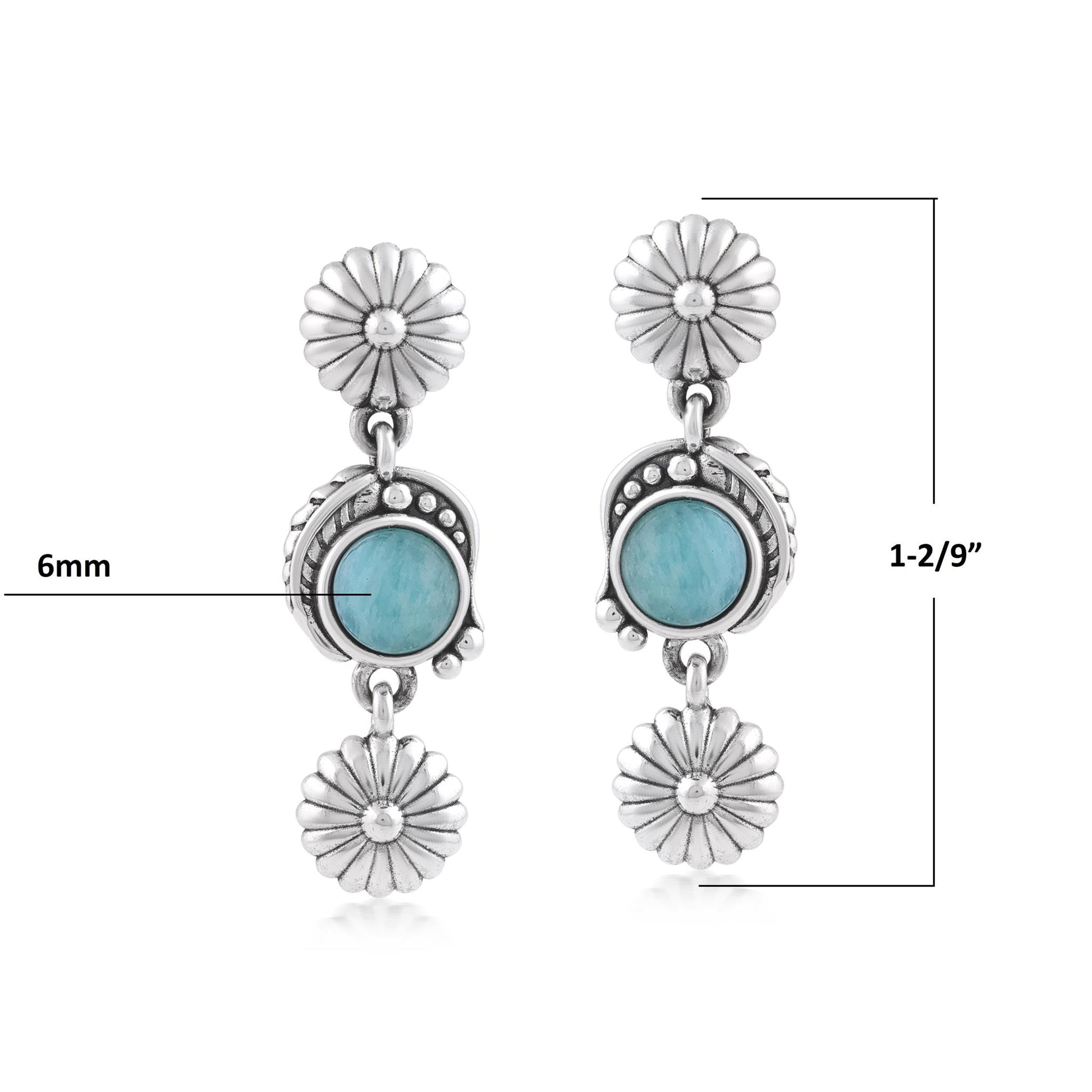 Sterling Silver Amazonite Leaf and Flower Dangle Earrings