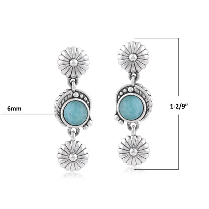 Sterling Silver Amazonite Leaf and Flower Dangle Earrings