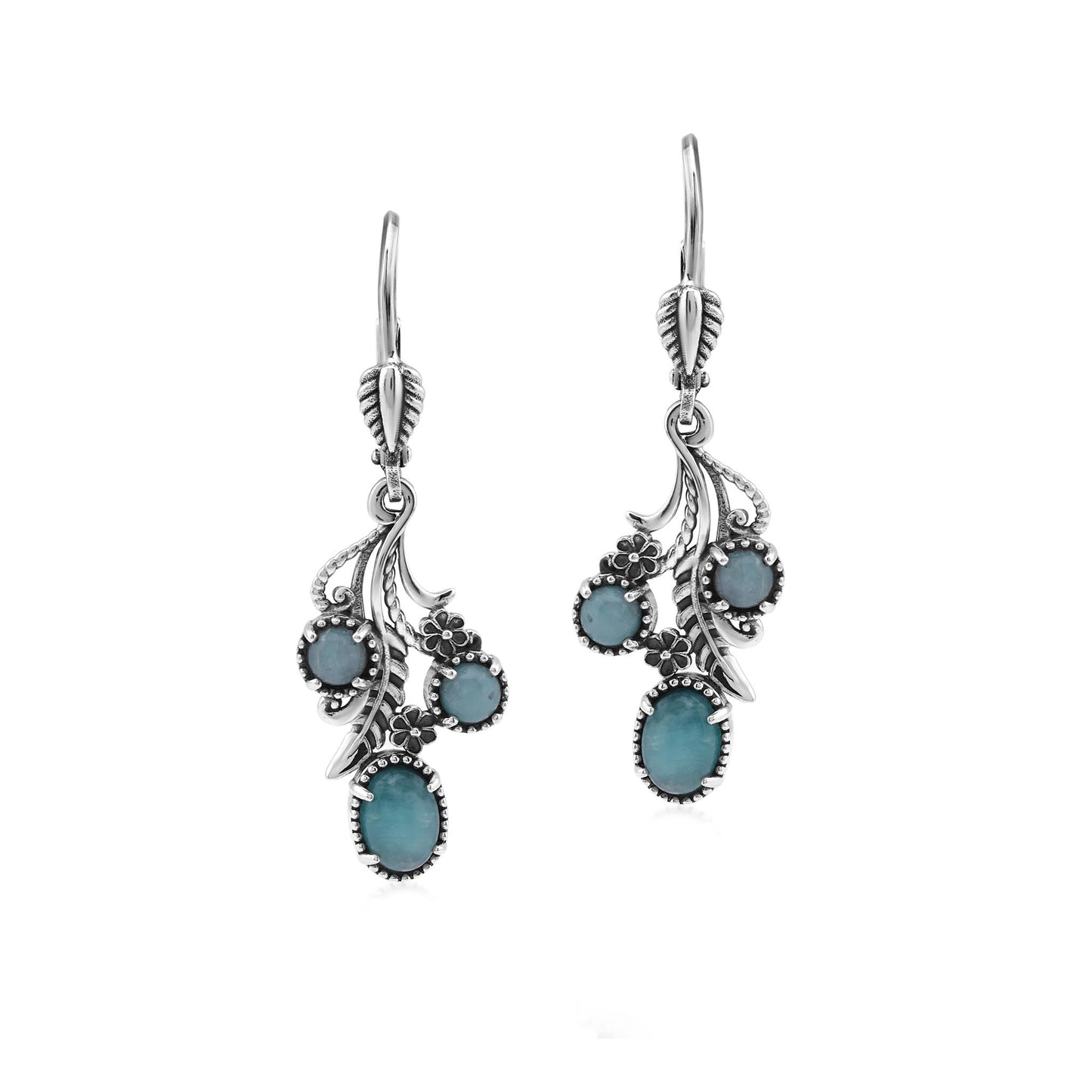 Sterling Silver Amazonite Leaf and Concha Cascading Earrings