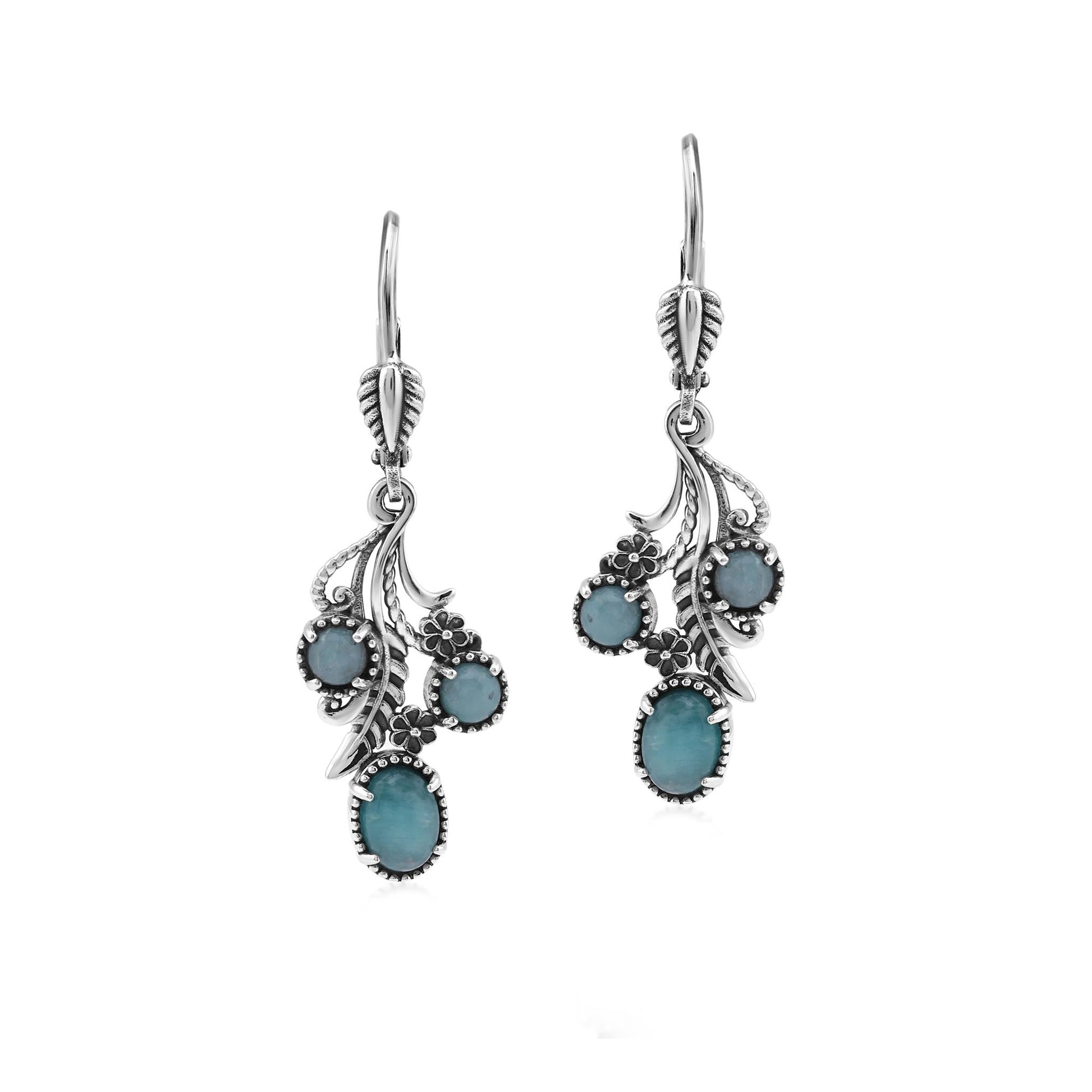 Sterling Silver Amazonite Leaf and Concha Cascading Earrings