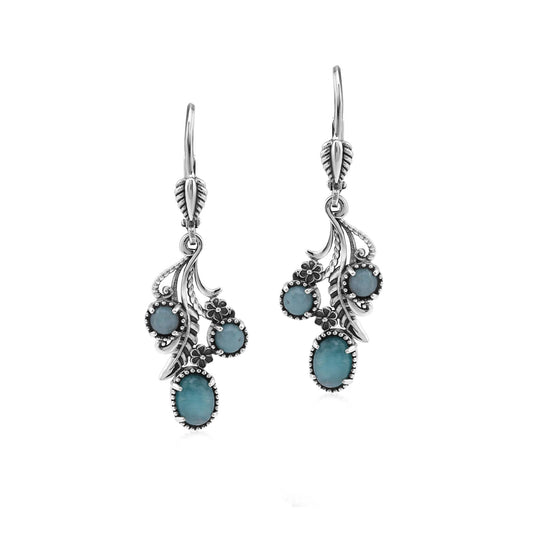 Sterling Silver Amazonite Leaf and Concha Cascading Earrings