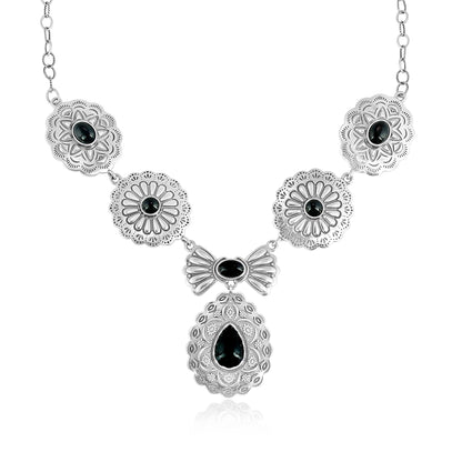 Sterling Silver Black Agate Concha Statement Necklace