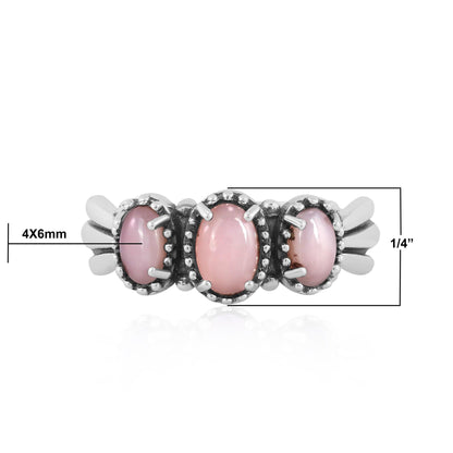 Sterling Silver Pink Opal 3-Stone Fan Ring