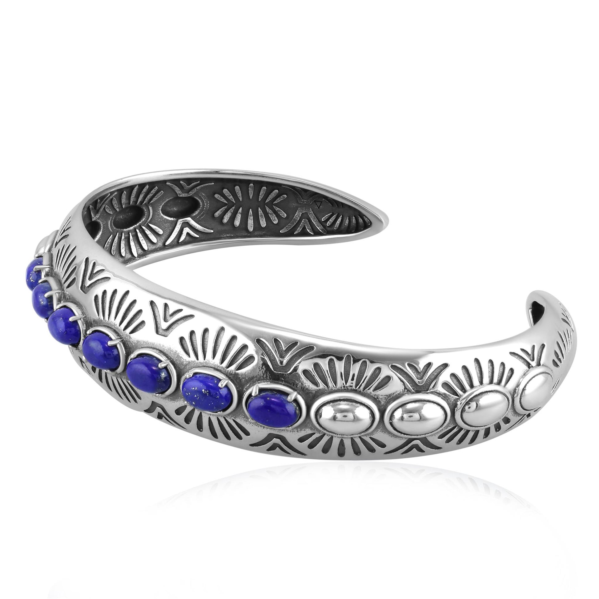 Sterling Silver Lapis Gemstone Textured Cuff Bracelet