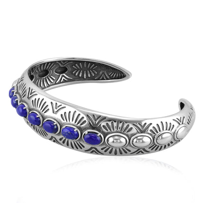 Sterling Silver Lapis Gemstone Textured Cuff Bracelet