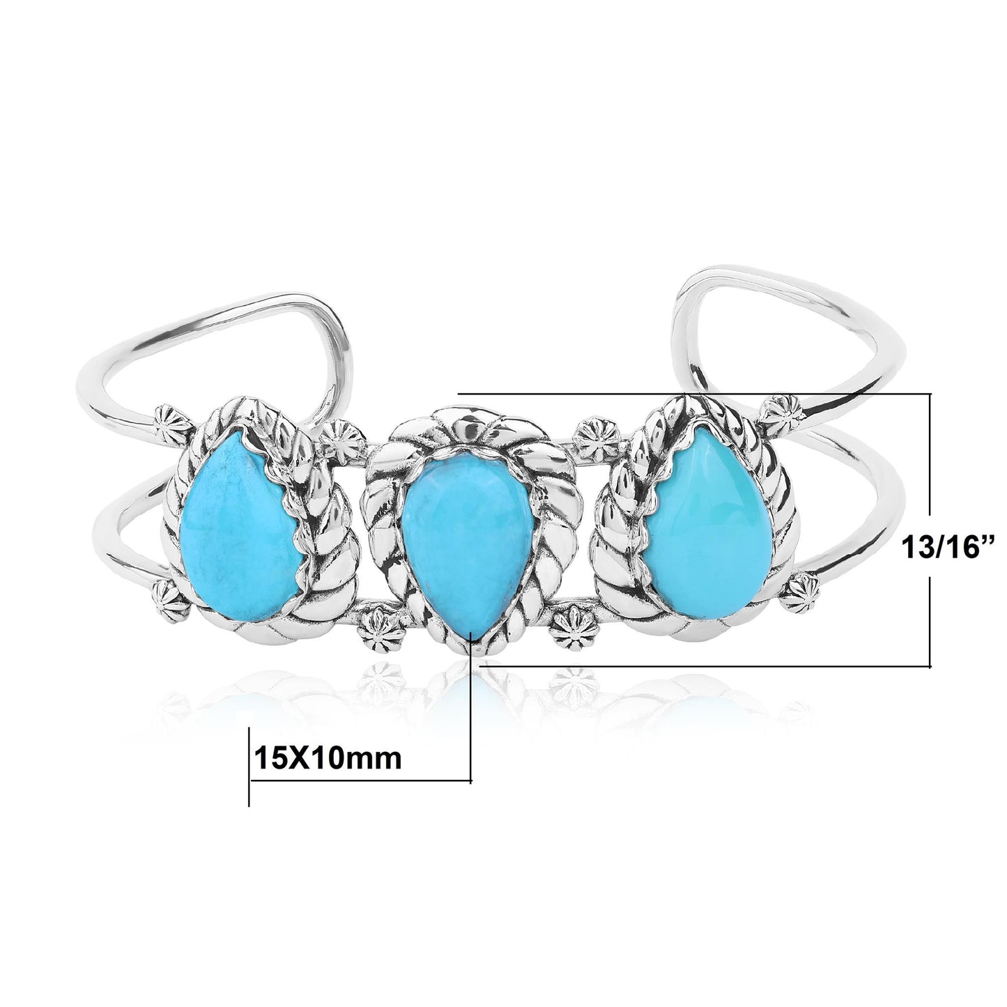 LIMITED EDITION! Sterling Silver Kingman Turquoise Pear Cut Rope Design Cuff Bracelet, Sizes Small to Large
