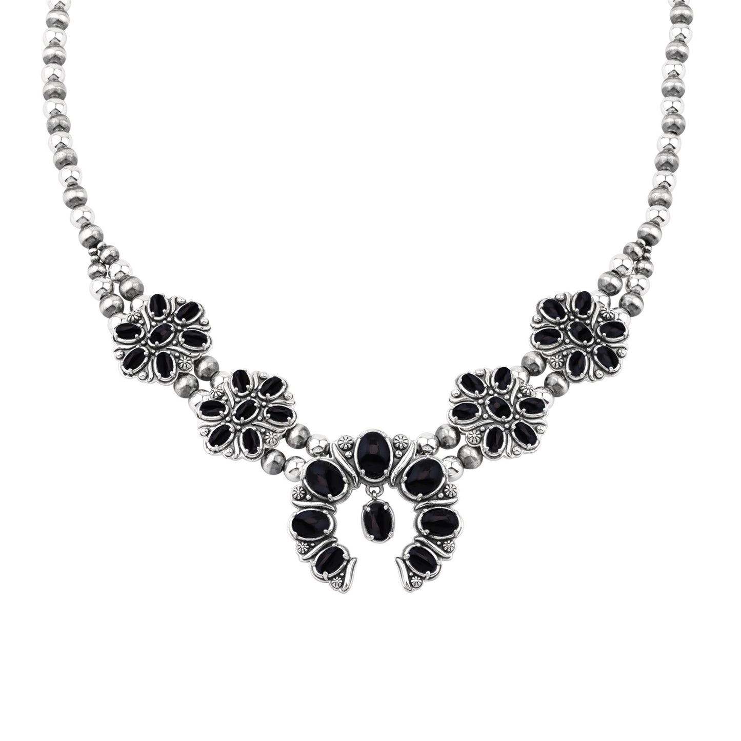  Sterling Silver Black Onyx Oval Cluster Naja Necklace
