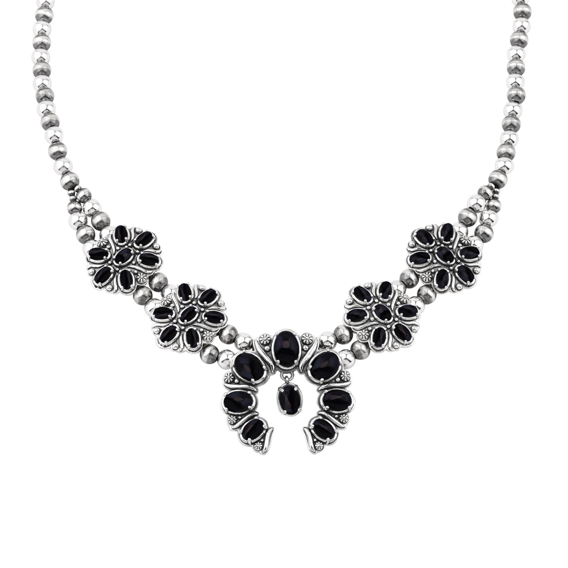  Sterling Silver Black Onyx Oval Cluster Naja Necklace