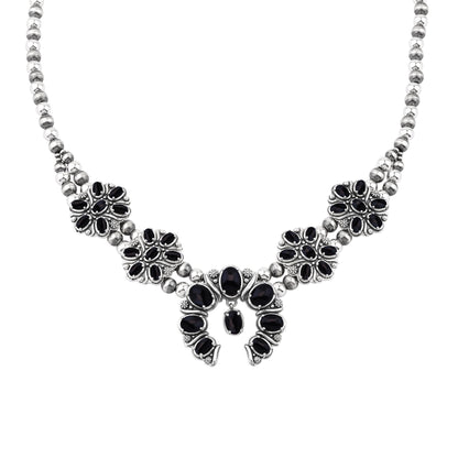  Sterling Silver Black Onyx Oval Cluster Naja Necklace