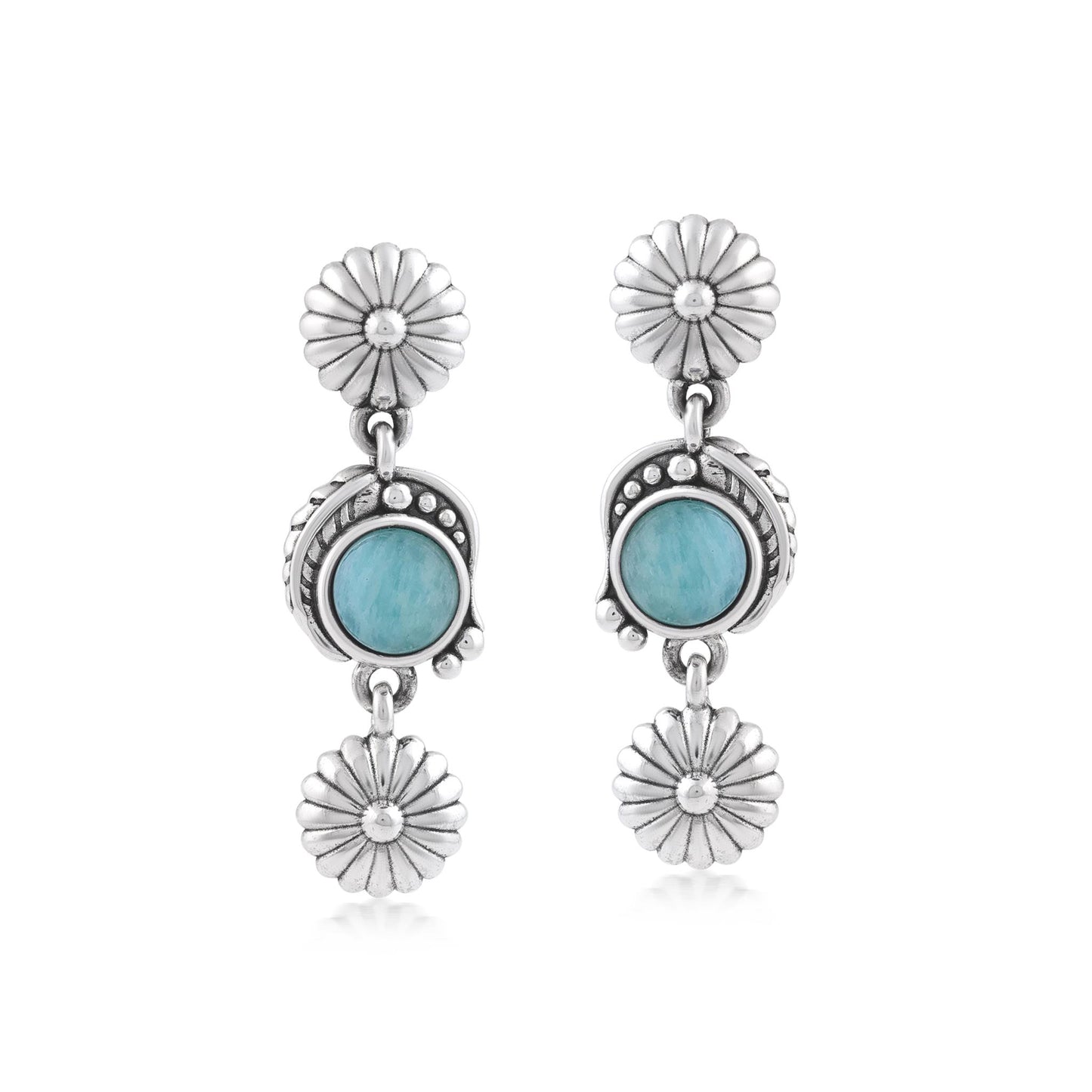 Sterling Silver Amazonite Leaf and Flower Dangle Earrings