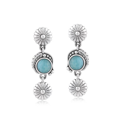 Sterling Silver Amazonite Leaf and Flower Dangle Earrings
