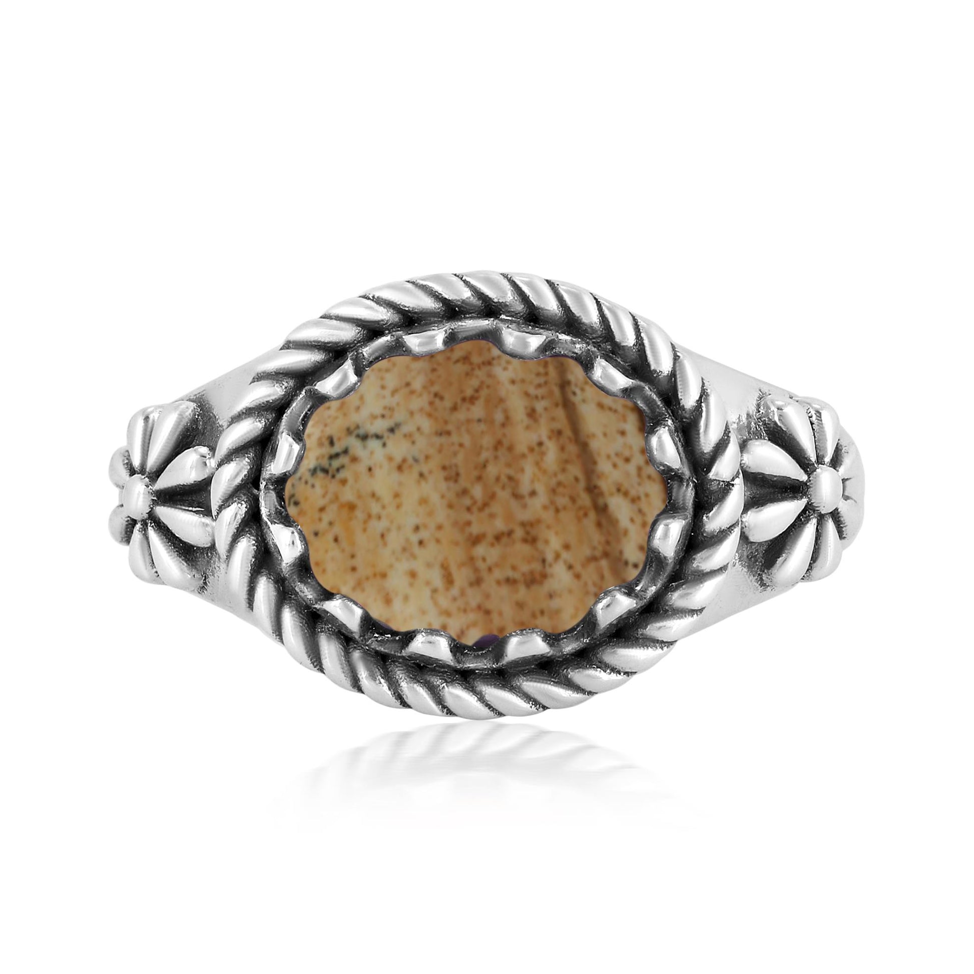 Sterling Silver Picture Jasper East West Ring