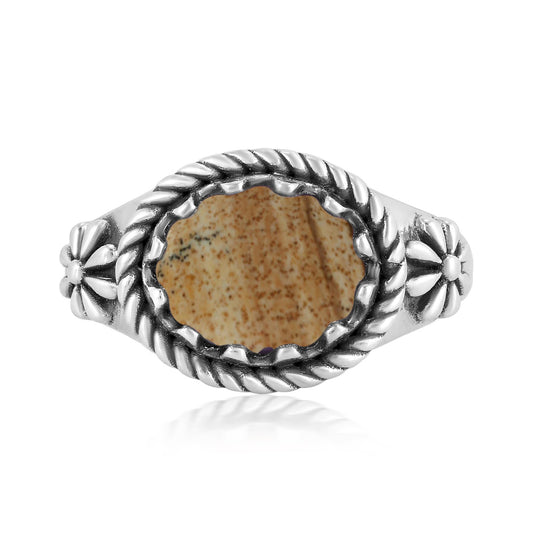 Sterling Silver Picture Jasper East West Ring