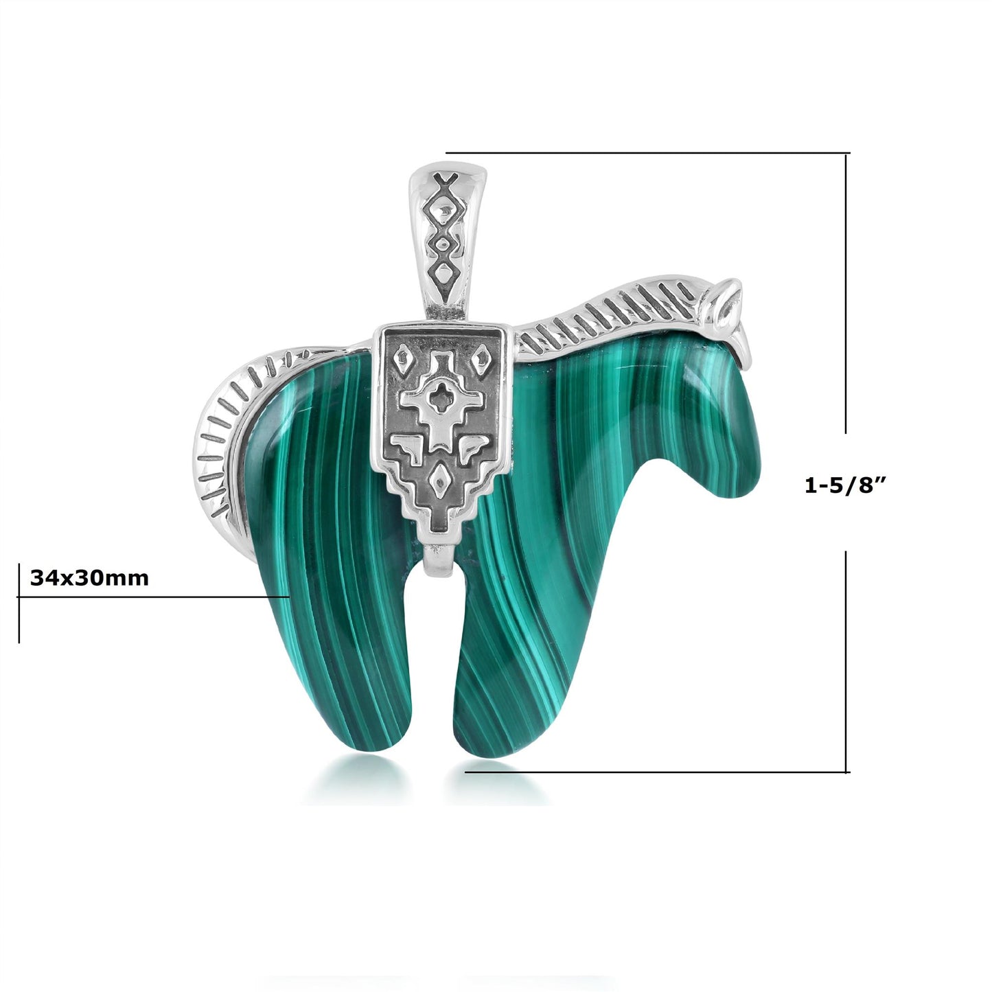 Sterling Silver Malachite Spirit Horse Pendant Enhancer