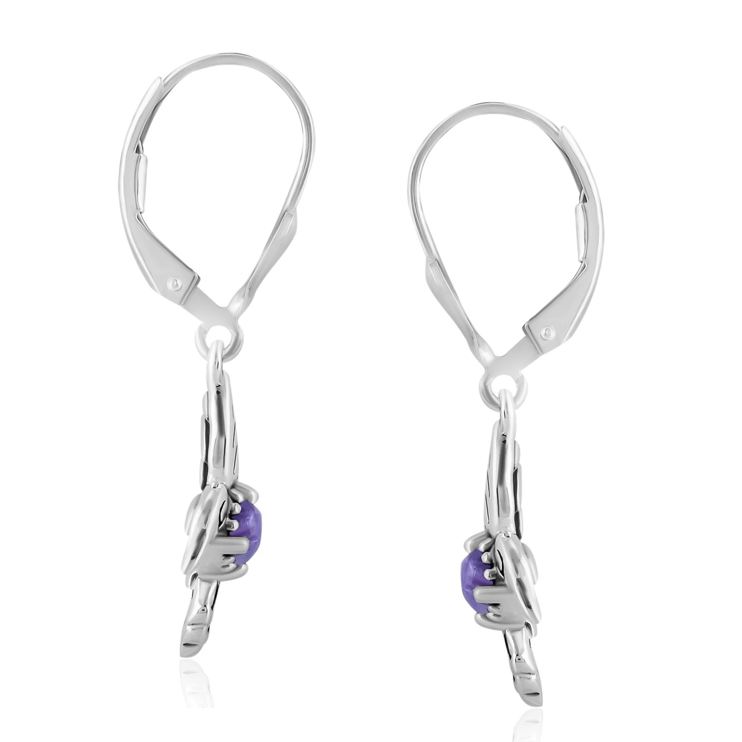 EXCLUSIVELY OURS! Sterling Silver Charoite Hummingbird Dangle Earrings