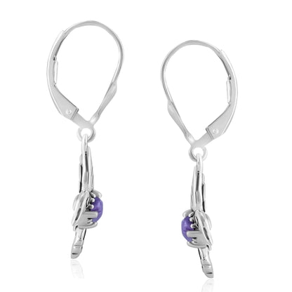 EXCLUSIVELY OURS! Sterling Silver Charoite Hummingbird Dangle Earrings