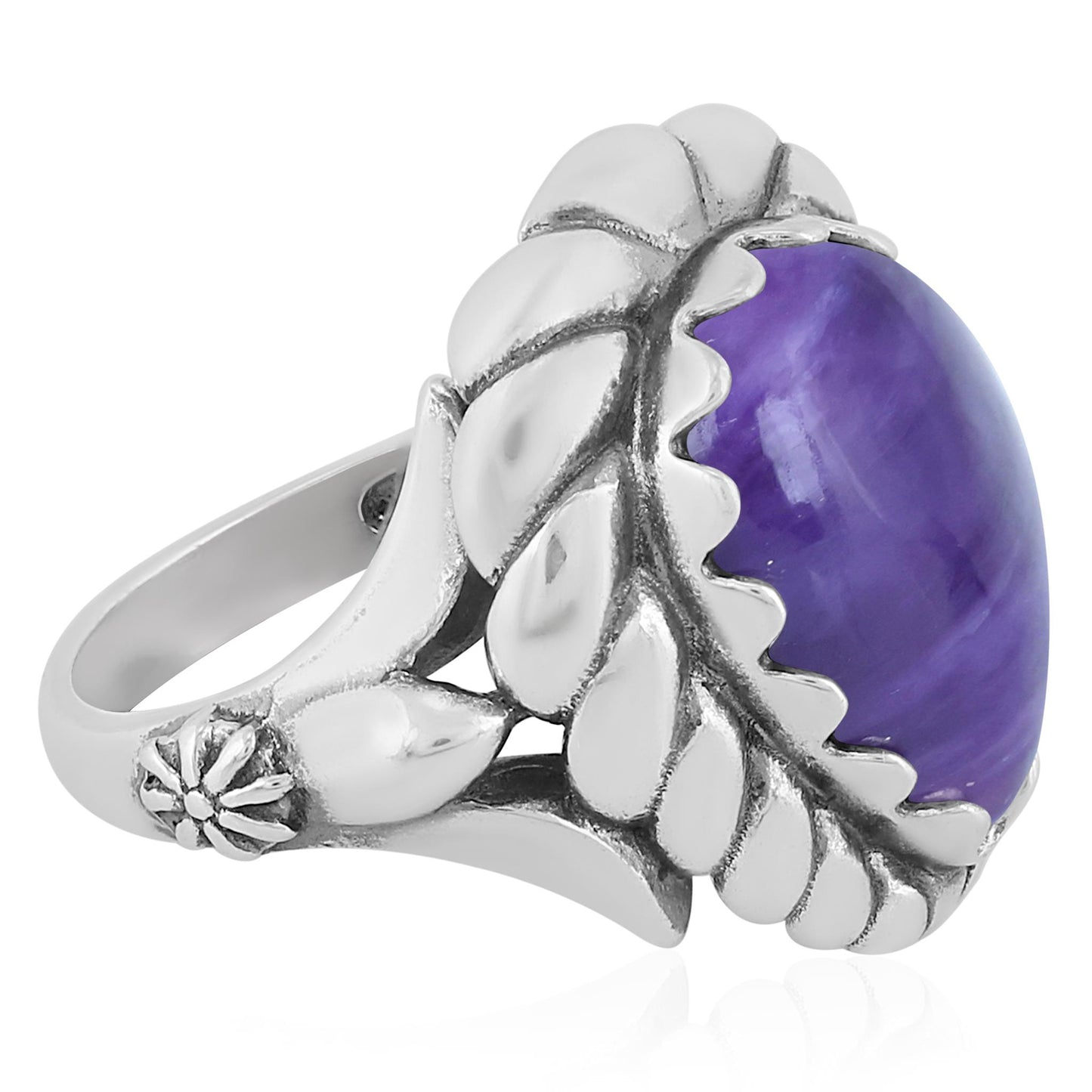 Sterling Silver Charoite Pear Cut Rope Ring