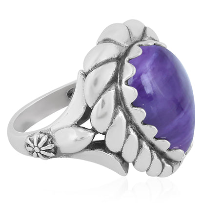 Sterling Silver Charoite Pear Cut Rope Ring
