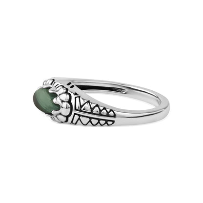  Sterling Silver Malachite Marquise-Cut Etched Ring