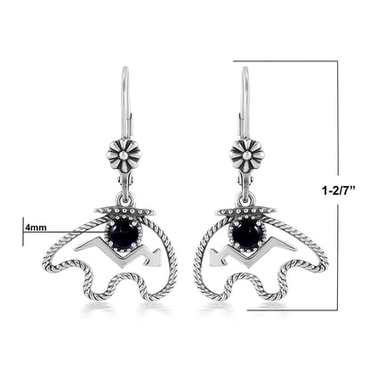 Sterling Silver Black Agate Bear Lever Back Earrings
