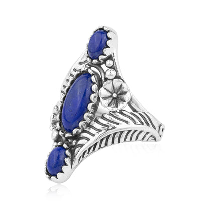 Sterling Silver Lapis Oval Leaf and Vine Ring