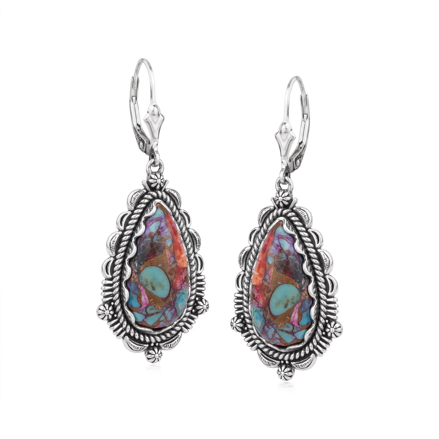 EXCLUSIVELY OURS! Sterling Silver Painted Desert Mosaic Pear-Shaped Dangle Earrings