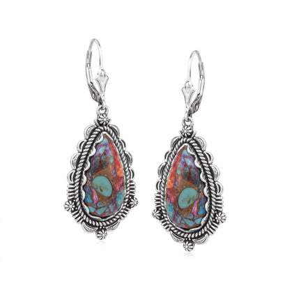 EXCLUSIVELY OURS! Sterling Silver Painted Desert Mosaic Pear-Shaped Dangle Earrings