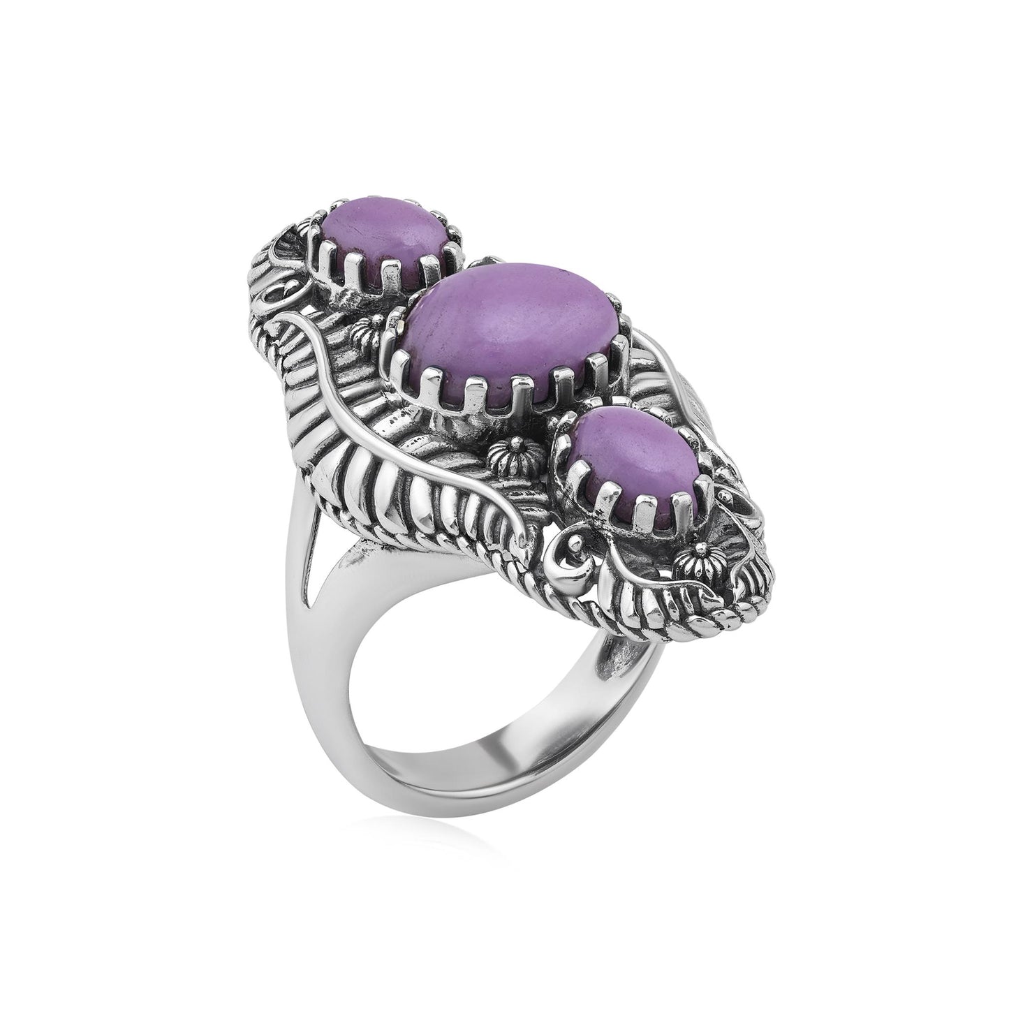 Sterling Silver Phosphosiderite Leaf and Vine Oval Ring