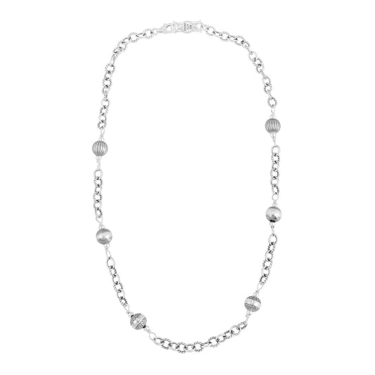 Sterling Silver Bead and Textured Oval Necklace