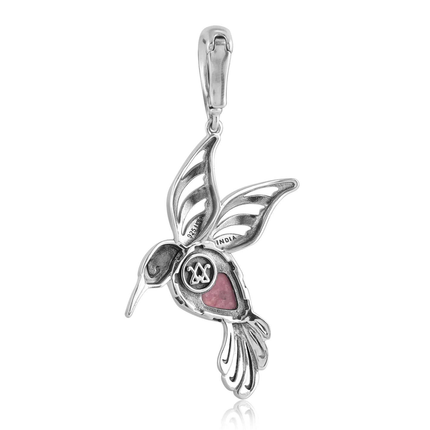 Sterling Silver Rhodonite Hummingbird Pendant Enhancer