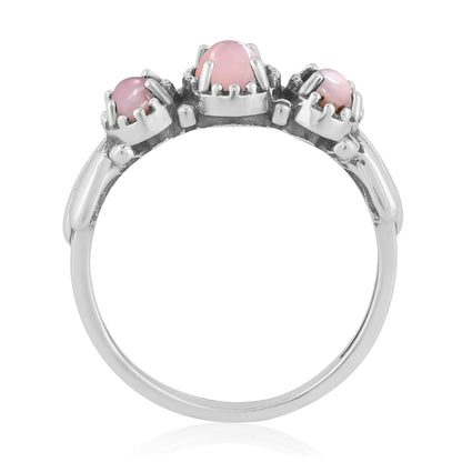 Sterling Silver Pink Opal 3-Stone Fan Ring