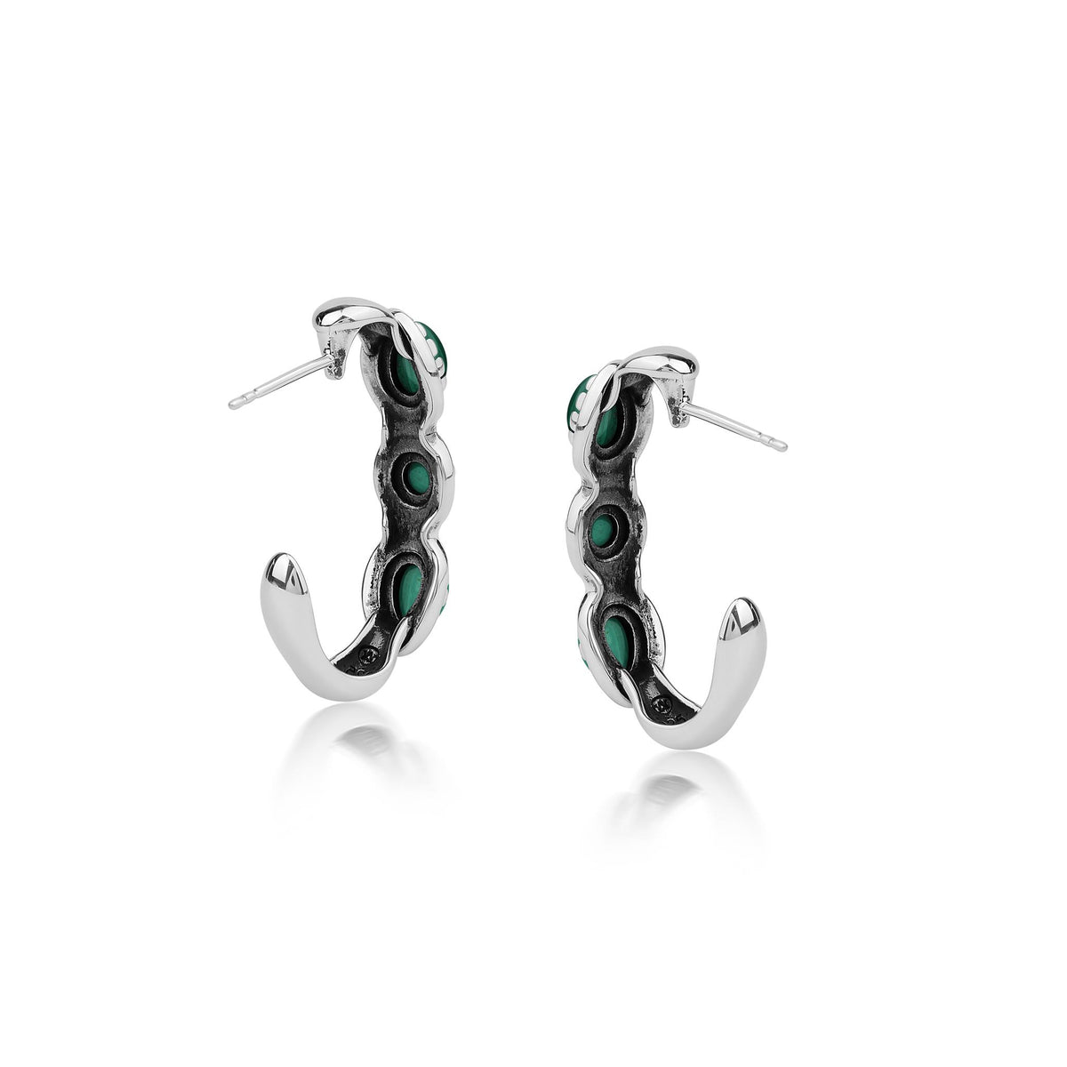 EXCLUSIVELY OURS! Sterling Silver Malachite Pear and Round Cut Hoop Earrings
