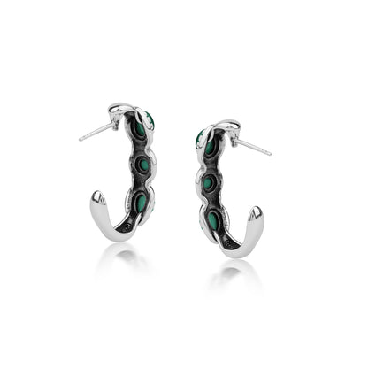 EXCLUSIVELY OURS! Sterling Silver Malachite Pear and Round Cut Hoop Earrings