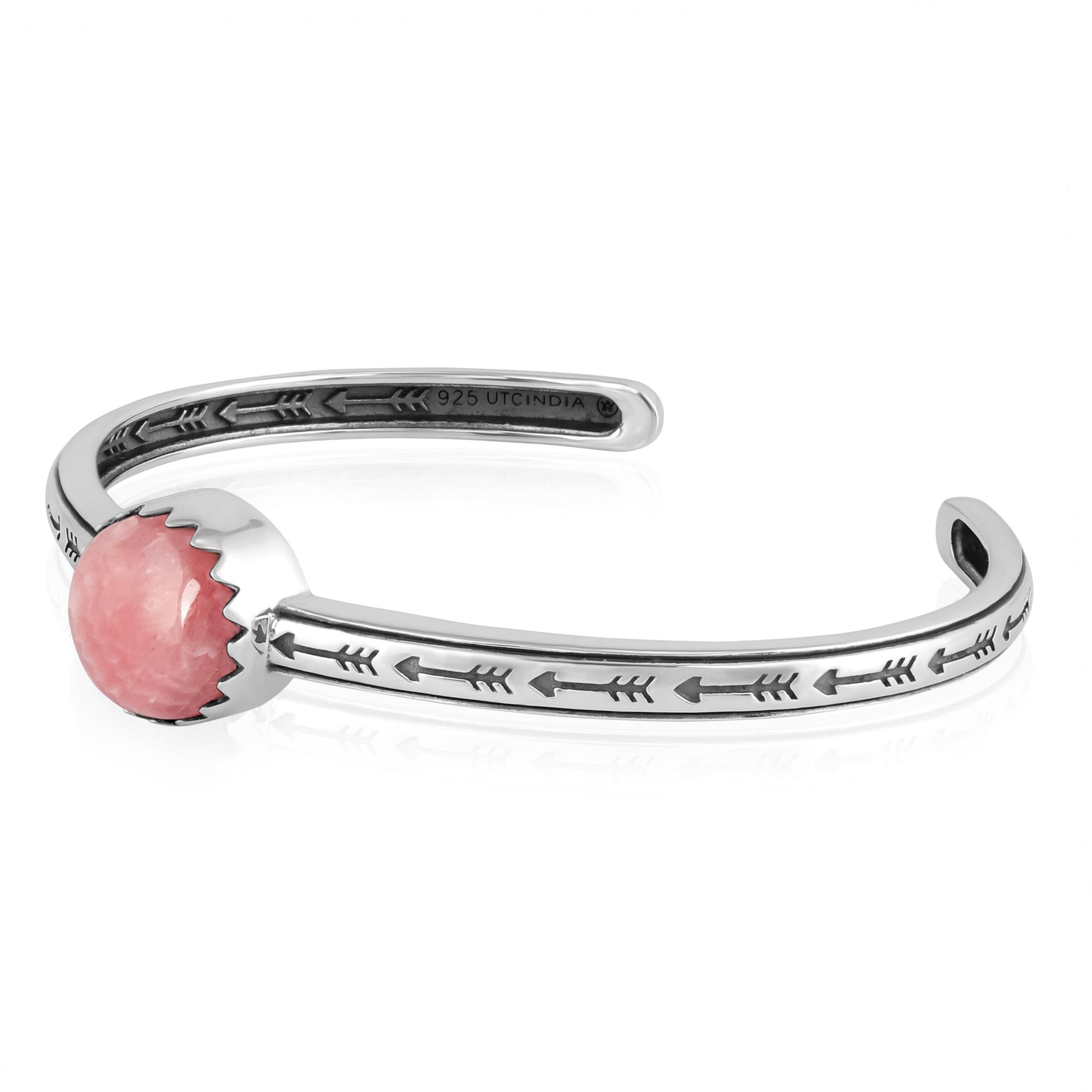 Sterling Silver Rhodochrosite Oval Cut Stackable Cuff Bracelet, Sizes Small to Large