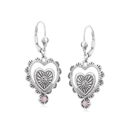 EXCLUSIVELY OURS! Sterling Silver Pink Opal Concha Heart Lever Back Earrings