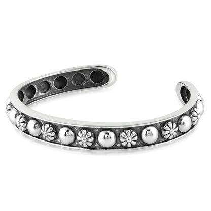 Sterling Silver Concha Flower and Bead Narrow Cuff Bracelet