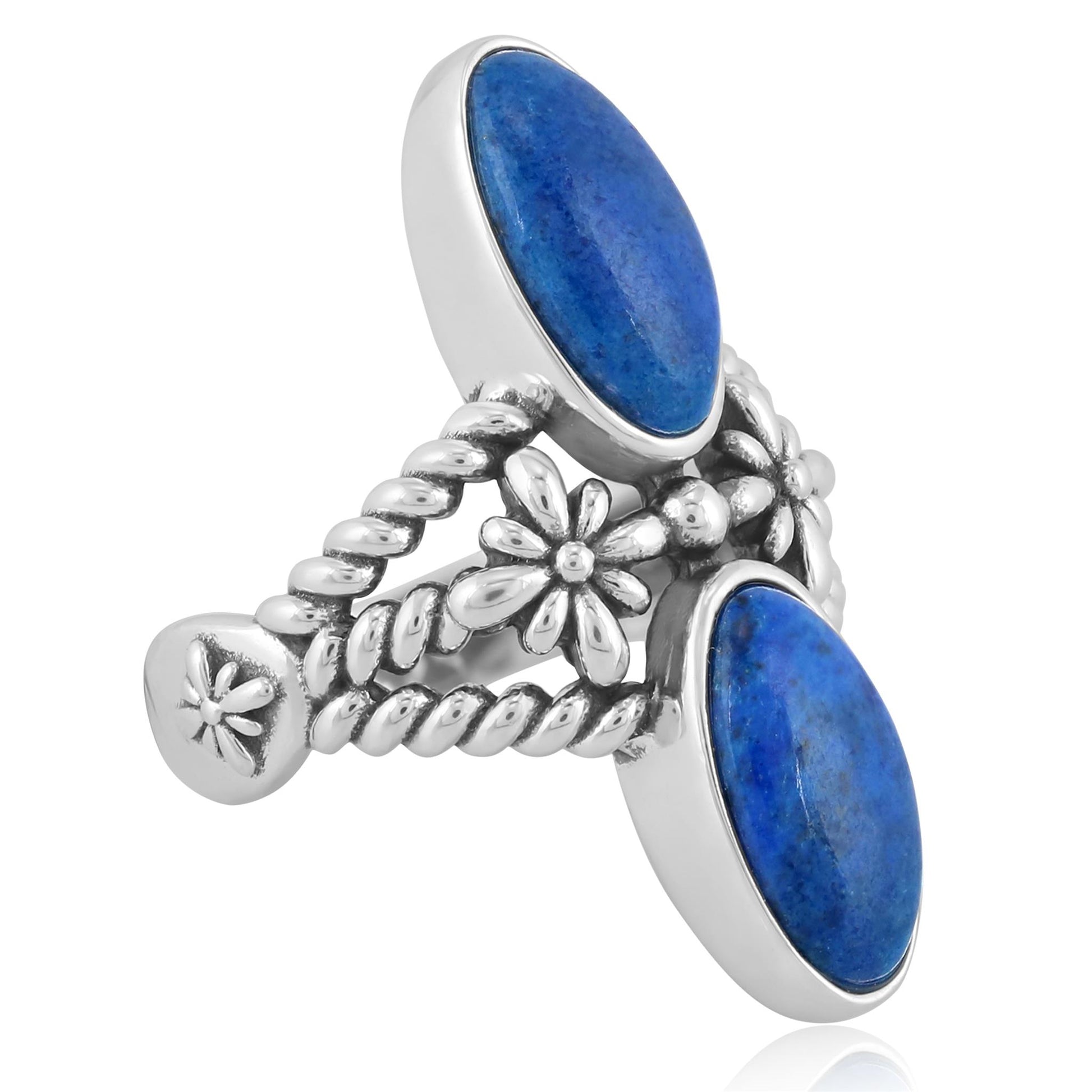 Sterling Silver Denim Lapis North - South Oval Concha Flower Ring