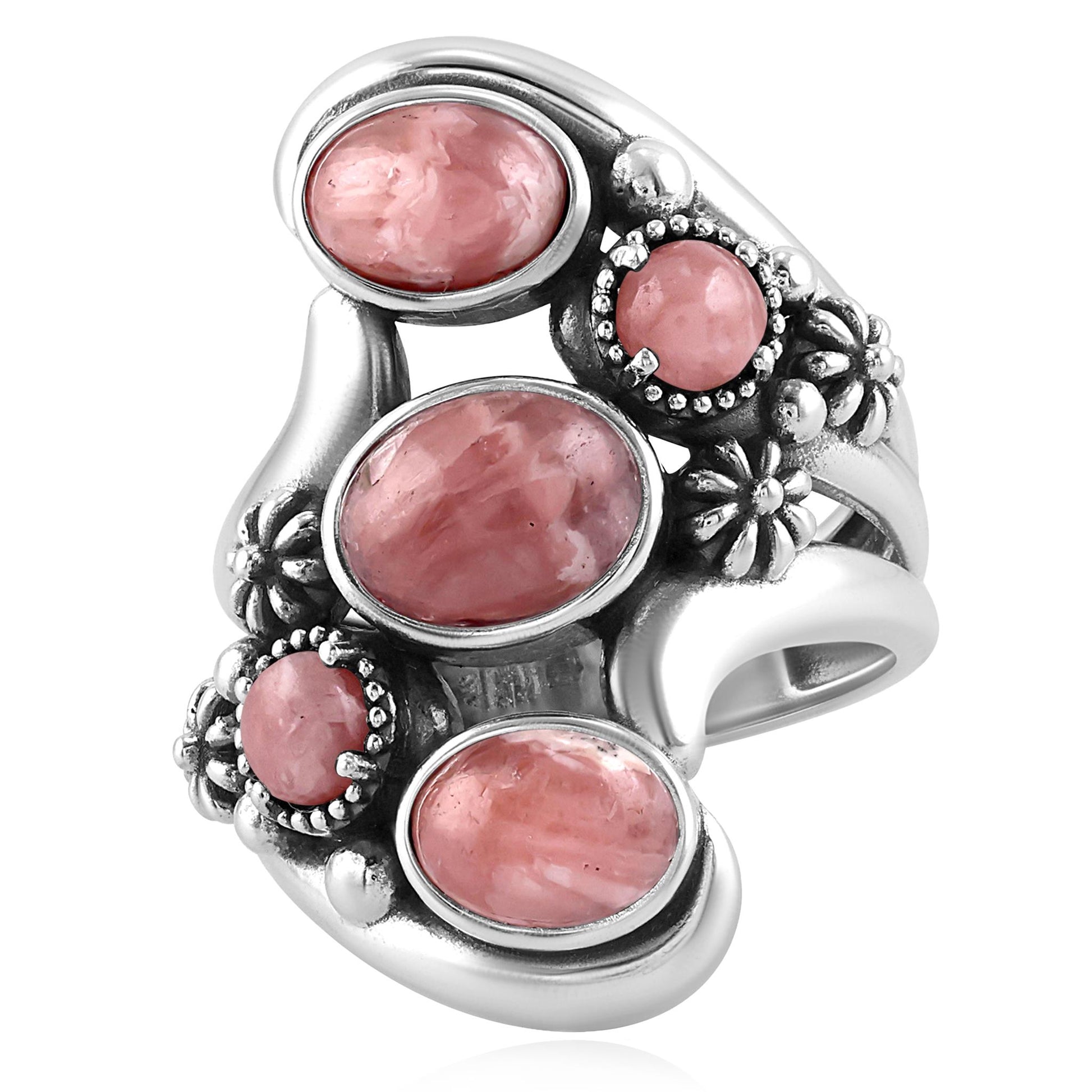 Sterling Silver Rhodochrosite Freeform Bypass Ring