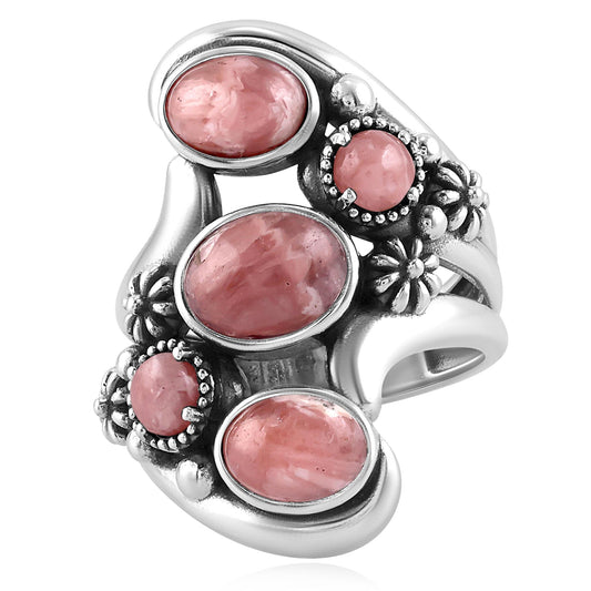 Sterling Silver Rhodochrosite Freeform Bypass Ring