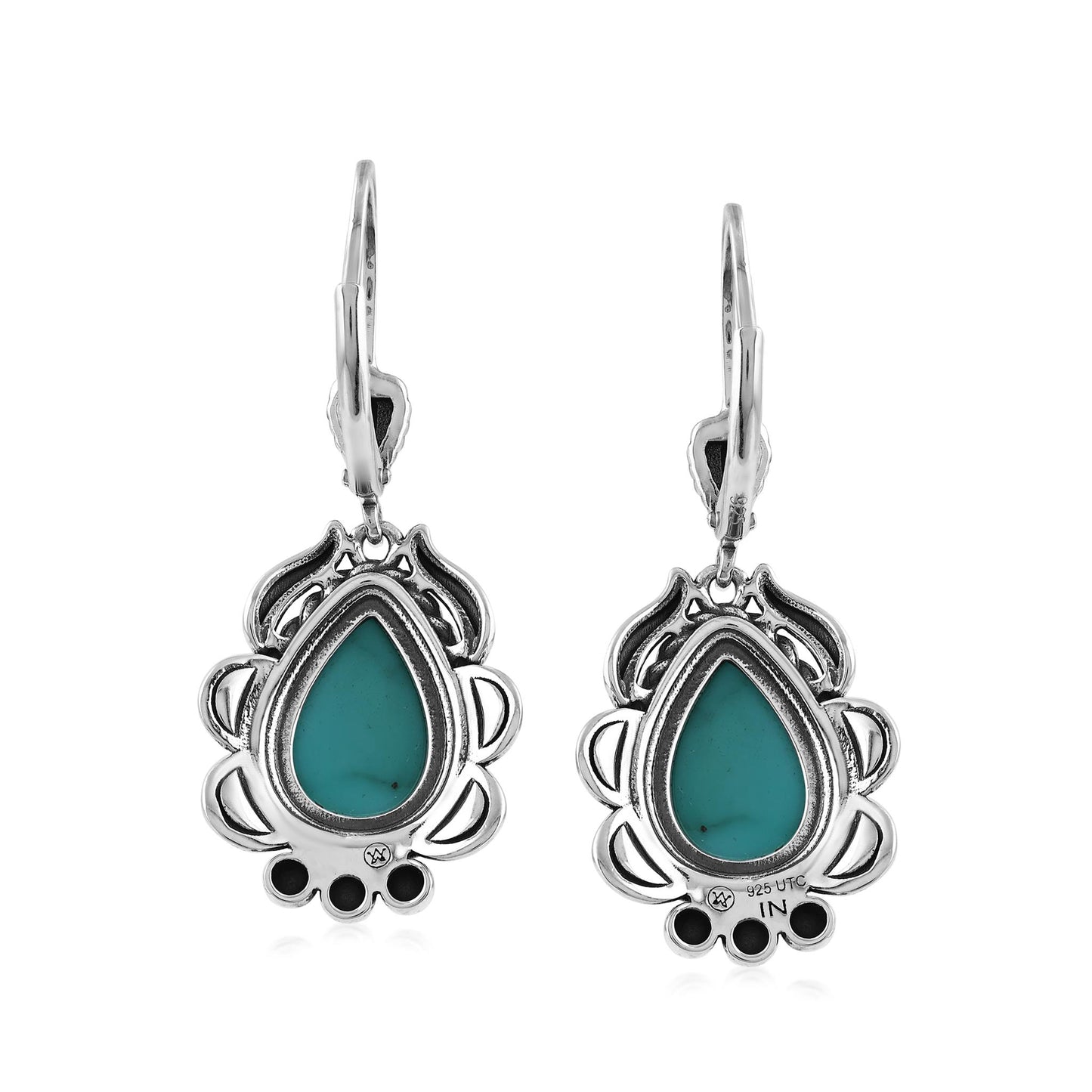 Sterling Silver Kingman Turquoise Pear-Cut Rope Design Lever Back Earrings