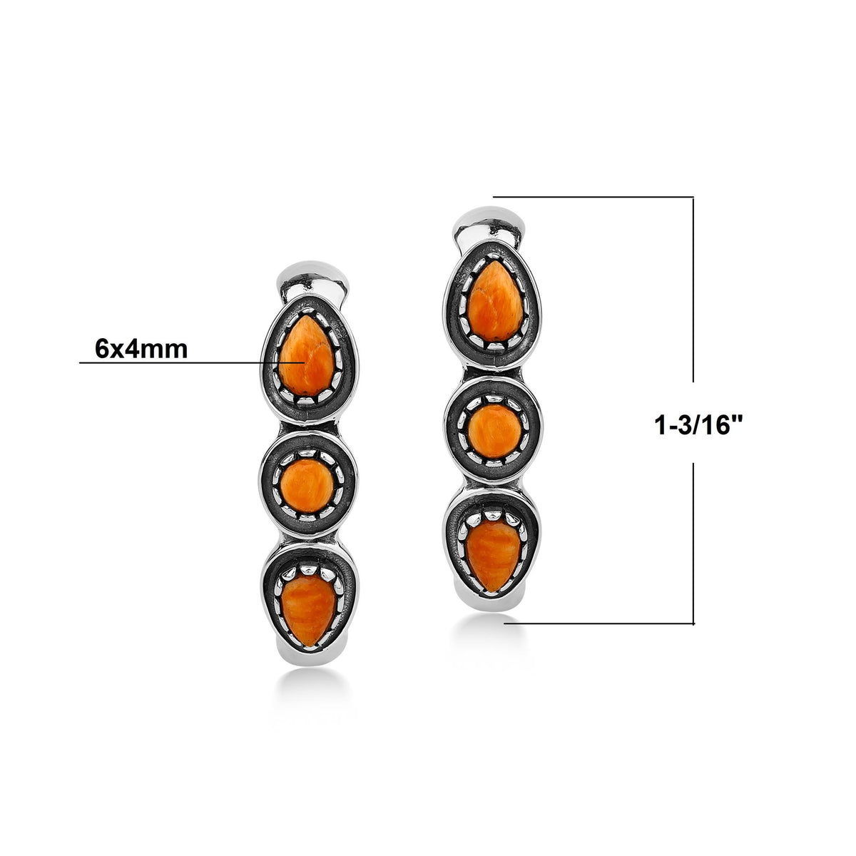 EXCLUSIVELY OURS! Sterling Silver Orange Spiny Oyster Pear and Round Cut Hoop Earrings