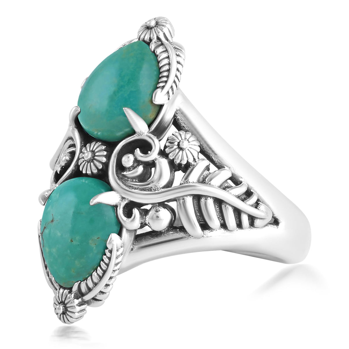 Sterling Silver Green Turquoise Double-Pear Ring, Sizes 5 to 11